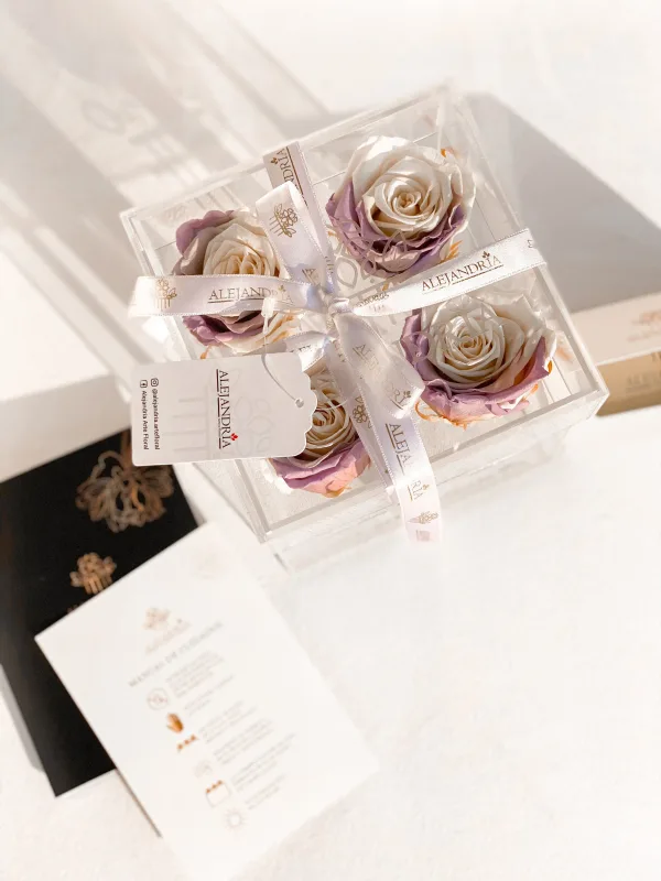 4 Rosas Preservadas en Caja Acrílica