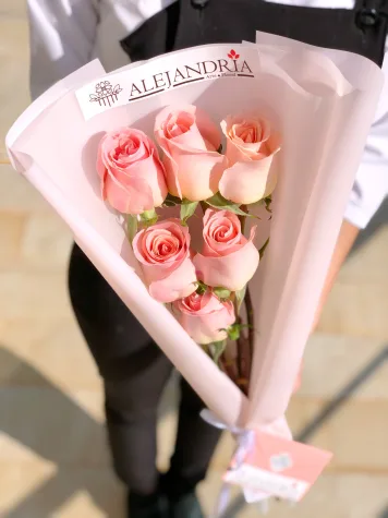 Ramo en papel "6 Pink Roses"