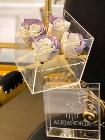 4 Rosas Preservadas en Caja Acrílica